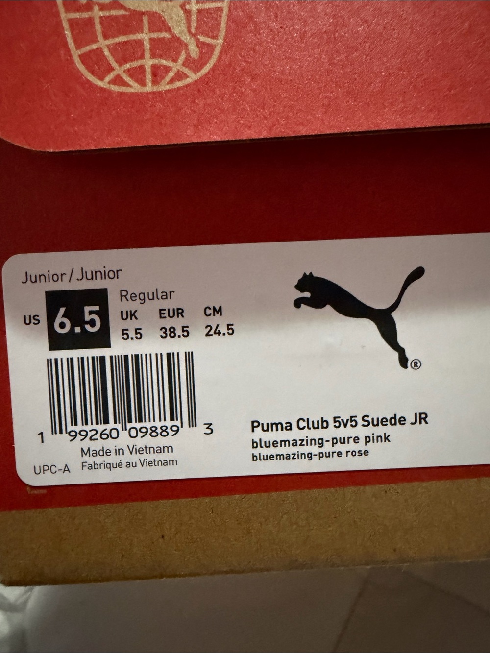 Puma Junior Shoe Box Label in Bluemazing and Pure Pink